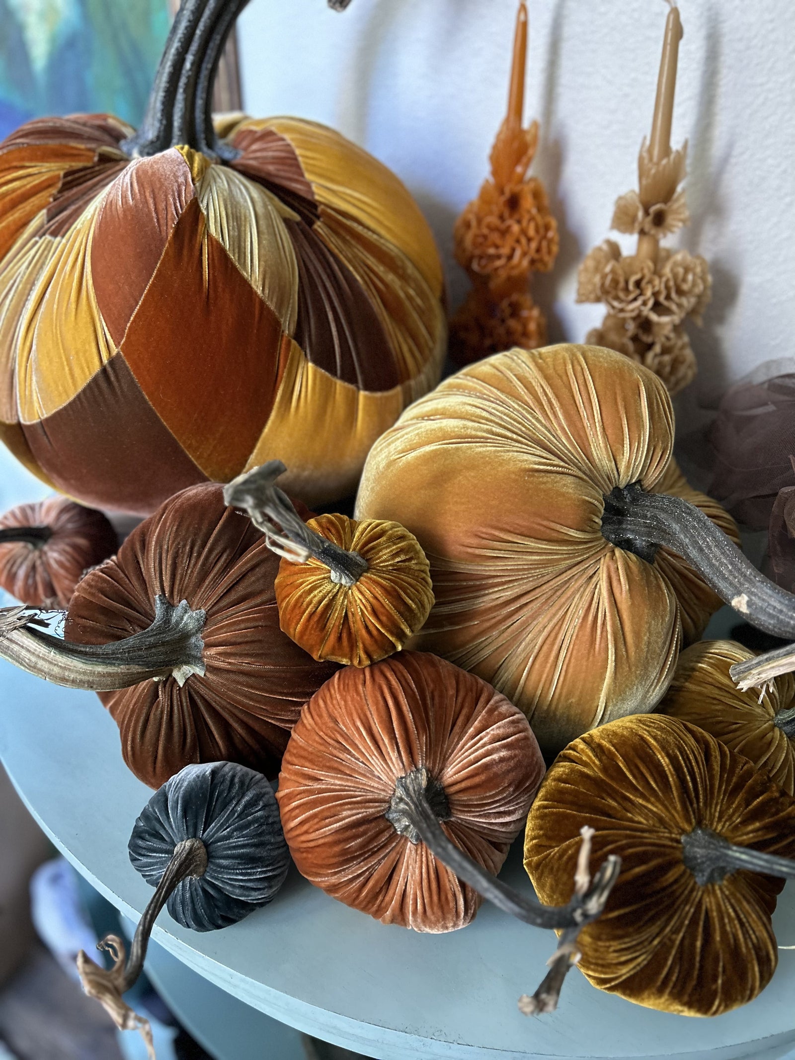 Cozy Fall Decorating Ideas with Velvet Pumpkins