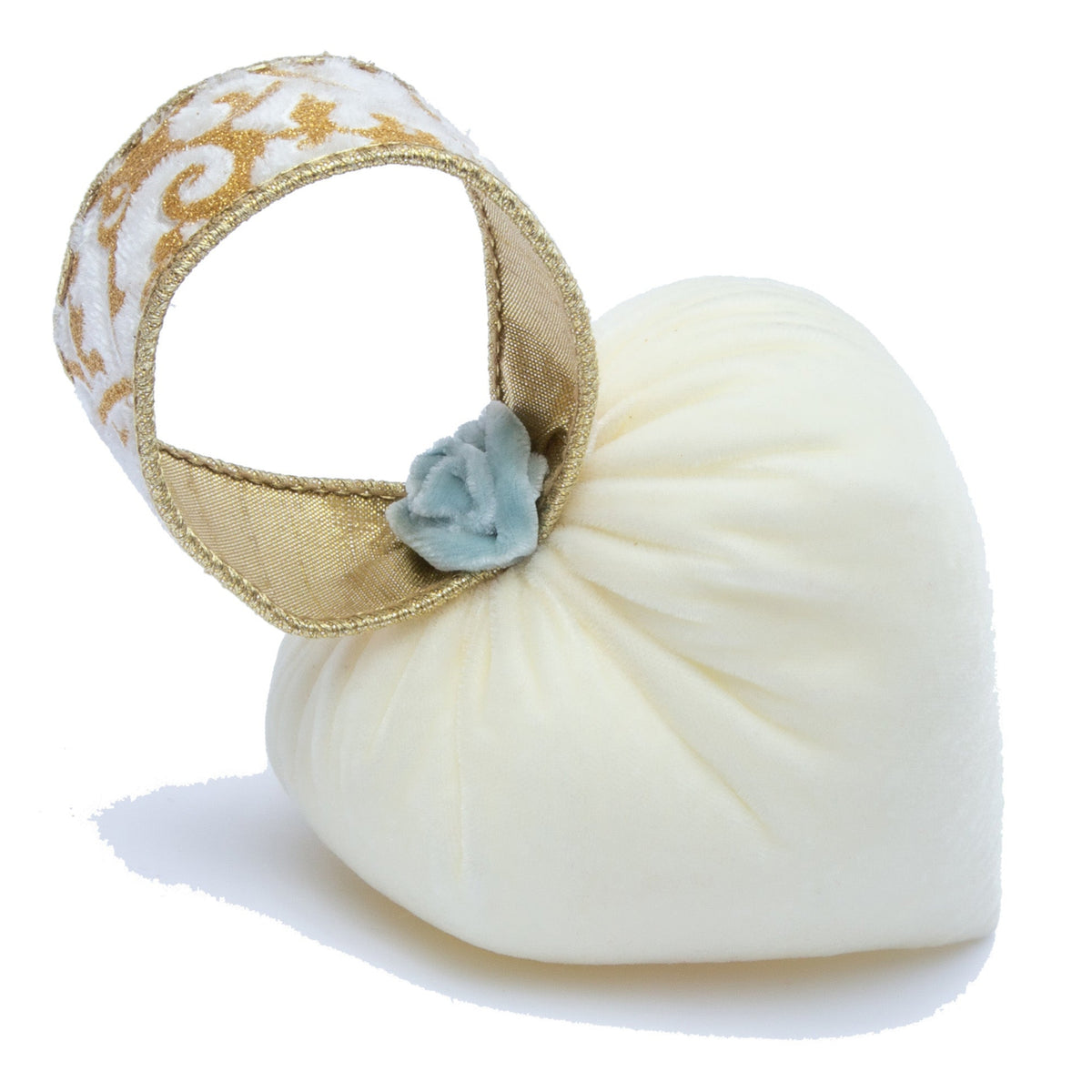 Medium Ivory Ribbon Heart w/Seafoam