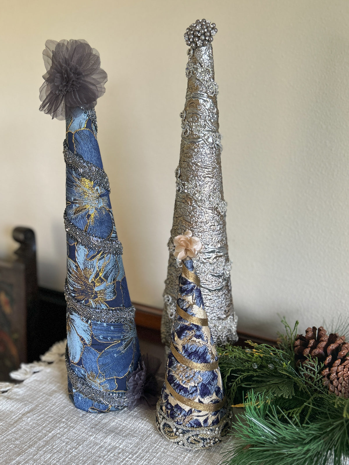 OOAK 10.5" Blue Brocade Tree