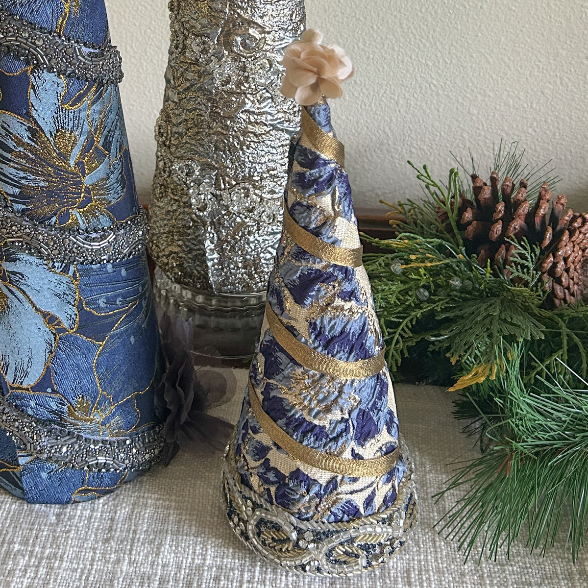 OOAK 10.5" Blue Brocade Tree