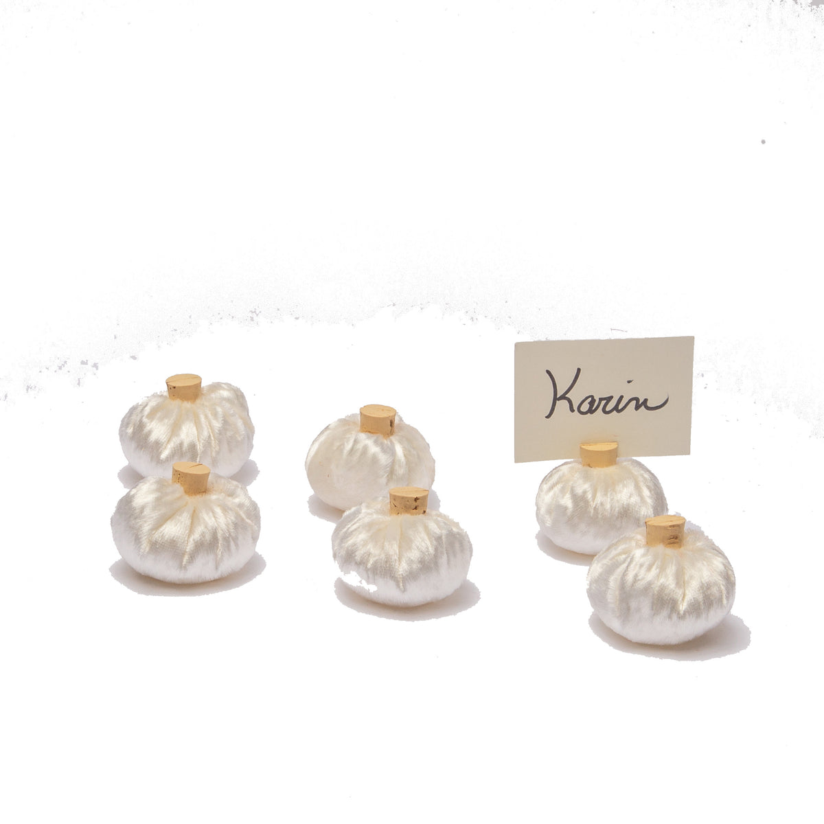 White Panne Pumpkin Place Card Holders