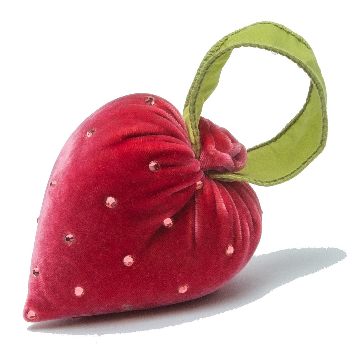 Small Guava Heart w/ Crystals & Green Ribbon