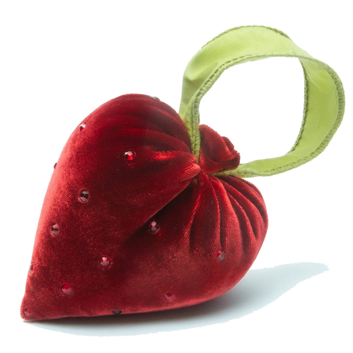 Small Cherry Heart w/ Crystals & Green Ribbon