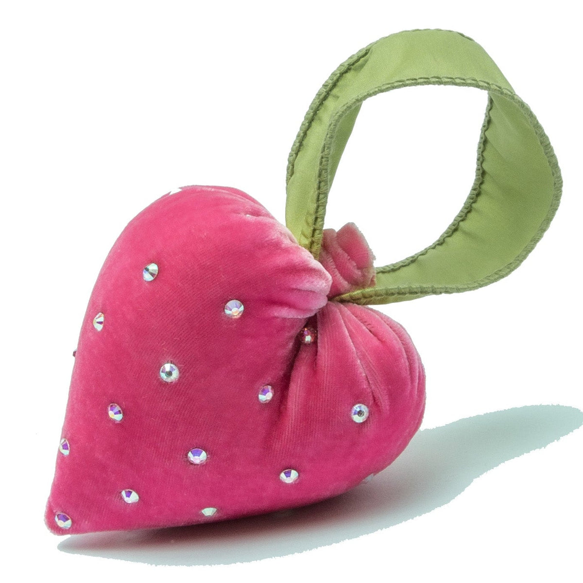 Small Bubblegum Heart w/ Crystals & Green Ribbon