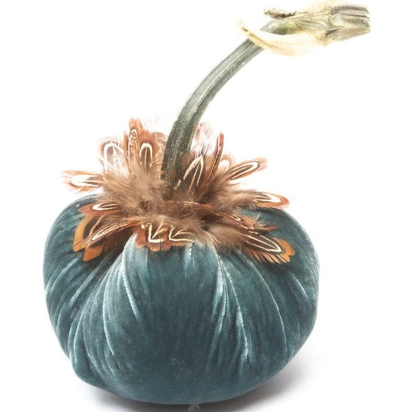 5 Silk Velvet Pumpkins deals and 1 Feather Plaid Pumpkin with real stems - #1902